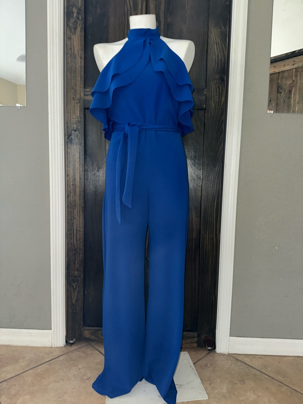 NWT-Women's Halter Ruffle Top with Wide Leg - Romper in Cobalt Blue Size 6